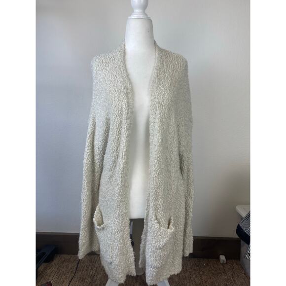 Mossimo Sherpa Teddy Bear Longline Cardigan Sweater Cream Glitter Womens M - Picture 1 of 5